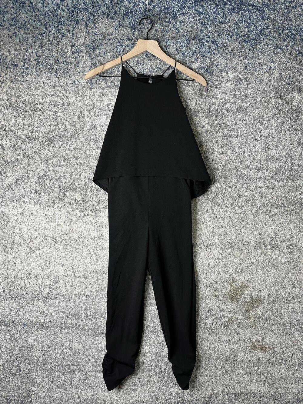 Aqua Jumpsuit Womens XS Black Halter Layered Bodice Lined One Piece Cocktail
